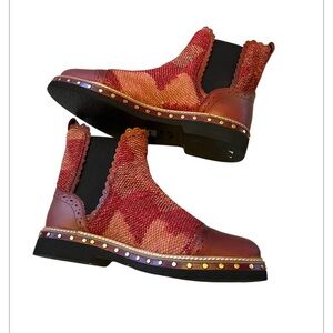 Free People Atlas Chelsea Red and  Ankle Boots with Studded Trim